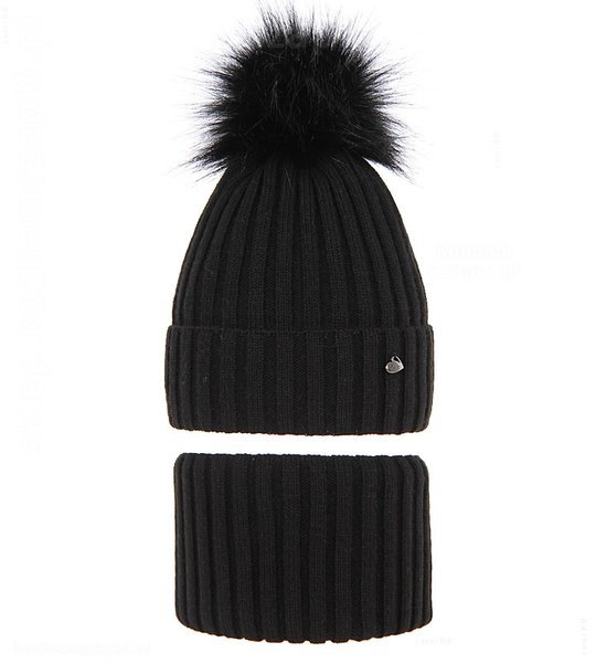 Zimowa czapka i komin dla dziewczynki, Wilma, czarny, 52-56 cm