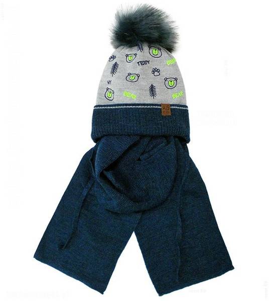 Zimowa czapka i szalik, komplet dla chłopca, Bear Boy, rozm. 44-48 cm