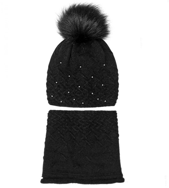 Zimowa czarna czapka i komin dla dziewczynki, Botilda, rozm. 54-56 cm