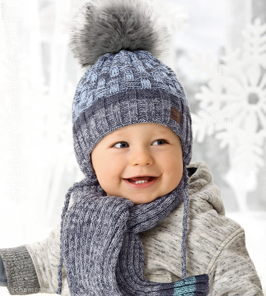 Zimowy komplet chłopięcy czapka + szalik  rozm. 46-50 cm