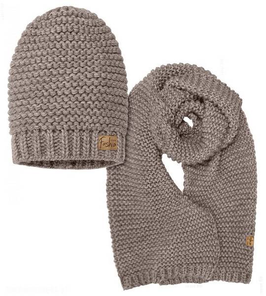 Zimowy komplet czapka damska + szal XXL, gruby z włóczki Khyati, rozm. 55-57 cm