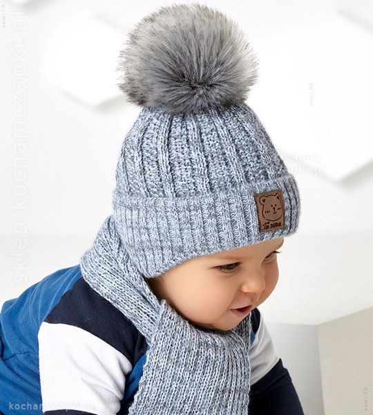 Zimowy komplet czapka i szalik dla chłopczyka Linus, rozm. 39-42cm