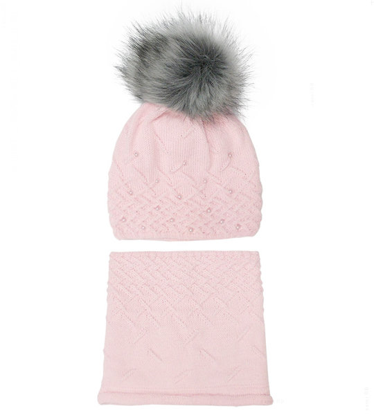 Zimowy komplet z perełkami, czapka i komin dla dziewczynki, Botilda, rozm. 54-56 cm