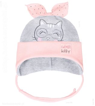  Wiązana czapeczka bawełniana wiosenna/jesienna, Cutest Kitty dla dziewczynki  rozm. 42-45 cm