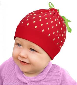 Czapka dla niemowlaka, czerwona, dwustronna, Truskawka, 44-47 cm