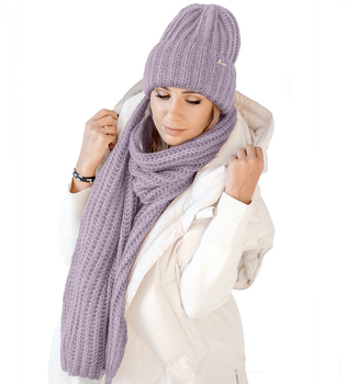 Czapka i szalik damski, modny komplet zimowy, Limda, liliowy, 56-59 cm