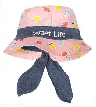 Kapelusz dla dziewczynki, Sweet Life, różowy + granatowy, 45-47 cm