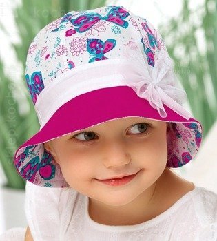 Kolorowy kapelusz dla dziewczynki, Alesia, amarant/białay/granat, 47-49 cm