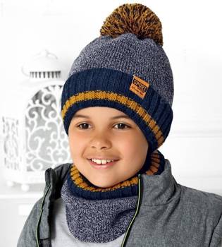 Komplet  zimowy chłopięcy czapka z pomponemi i komin Sport Dept  rozm. 52-54 cm