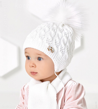 Komplet zimowy: czapka i szaliczek niemowlęcy Rosale, różowy, 38-42 cm