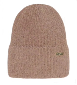 Modna czapka damska zimowa czapka alpakowa, prążkowana, Lotten, kamel, 54-57 cm