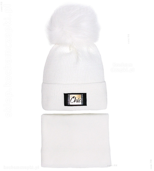 Modna czapka i komin damski zimowy Editie, biały, 54-57 cm