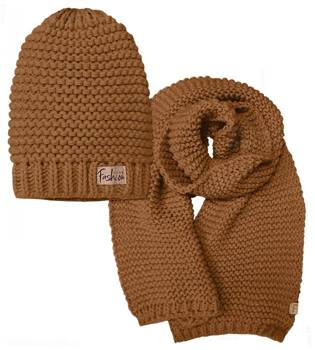 Zimowa czapka i duży komplet czapka i szal XXL Khyati, brązowy karmel, 55-57 cm